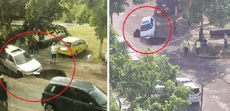 Кола пропадна в огромна дупка на ремонтиращ се път в Бургас