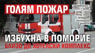Голям пожар избухна в Поморие близо до хотелски комплекс